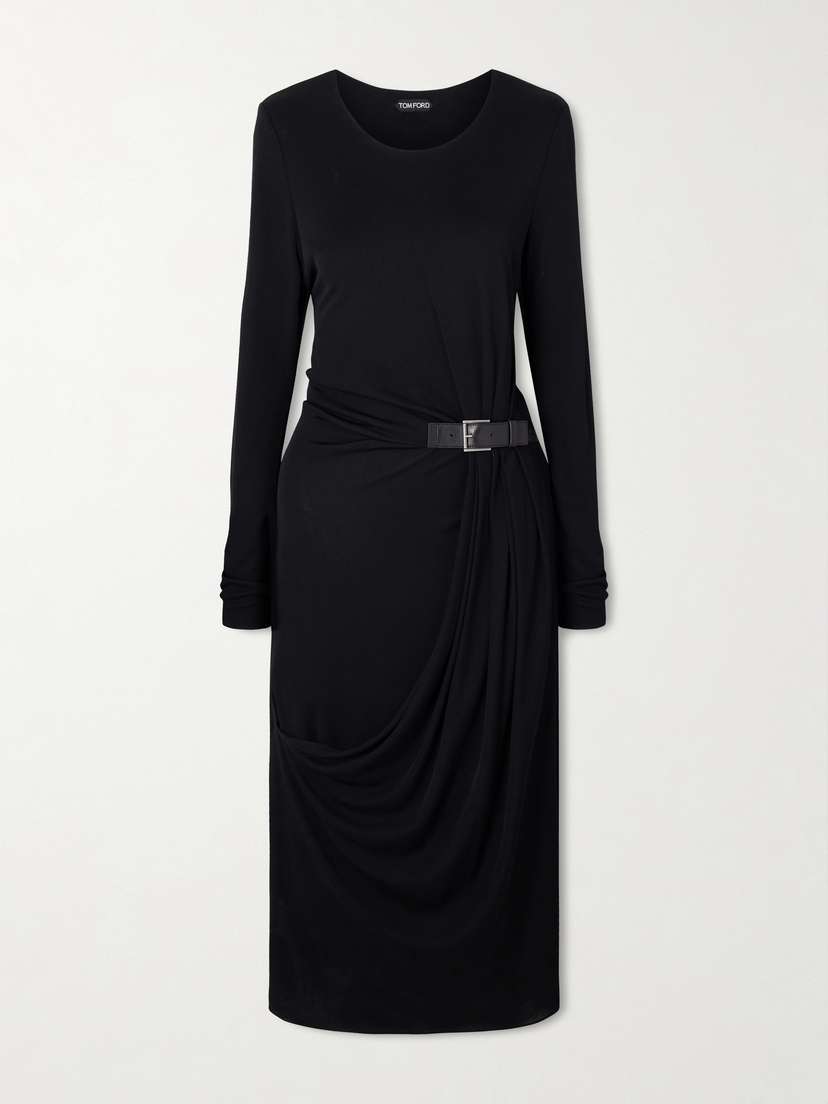 Tom Ford Belted Draped Jersey Midi Dress