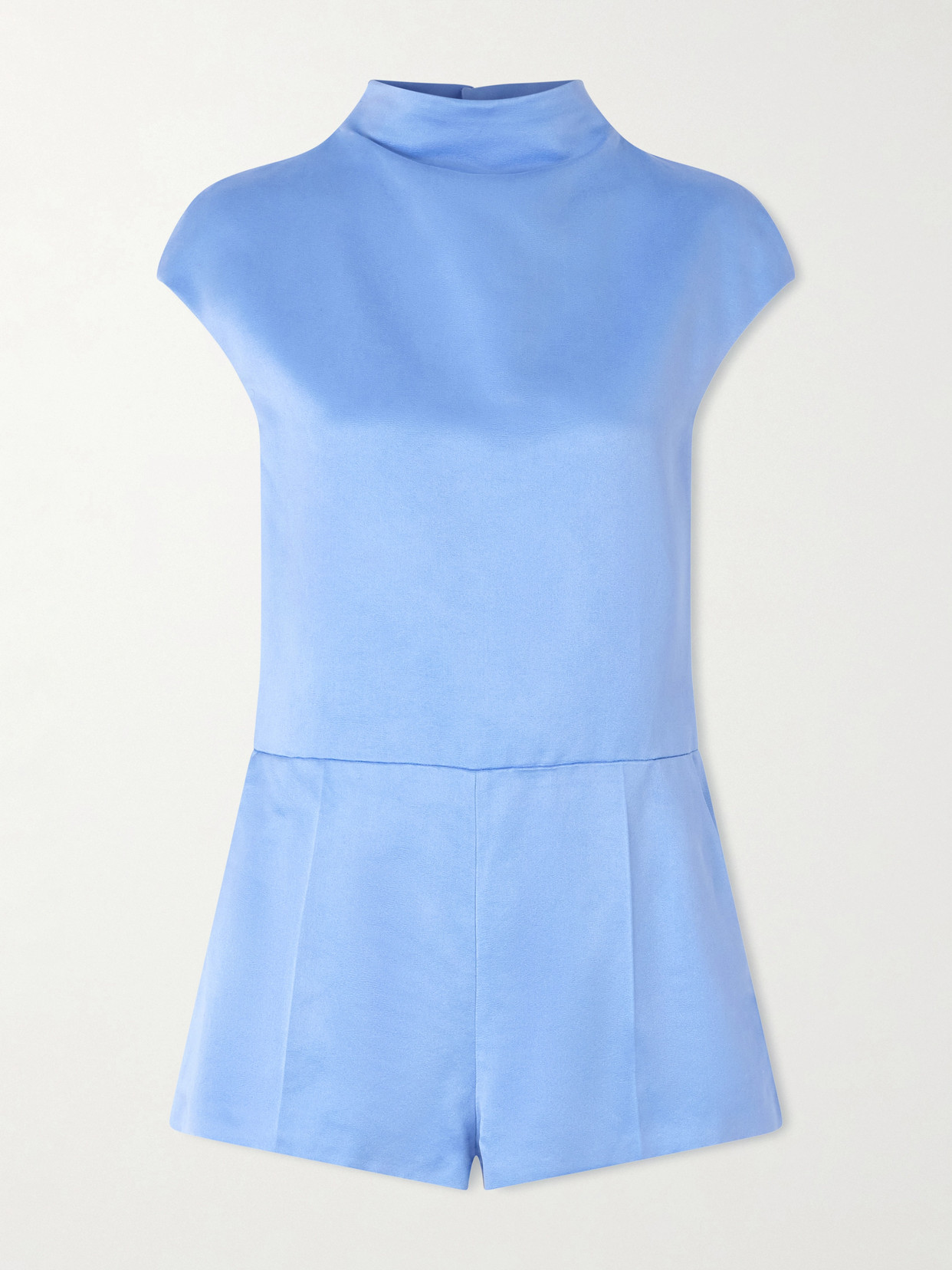 Tom Ford Open-back Cotton And Silk-blend Duchesse-satin Turtleneck Playsuit In Blue