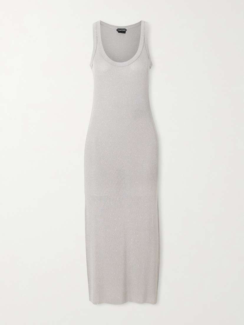 Tom Ford Sequin-embellished Metallic Ribbed-knit Midi Dress