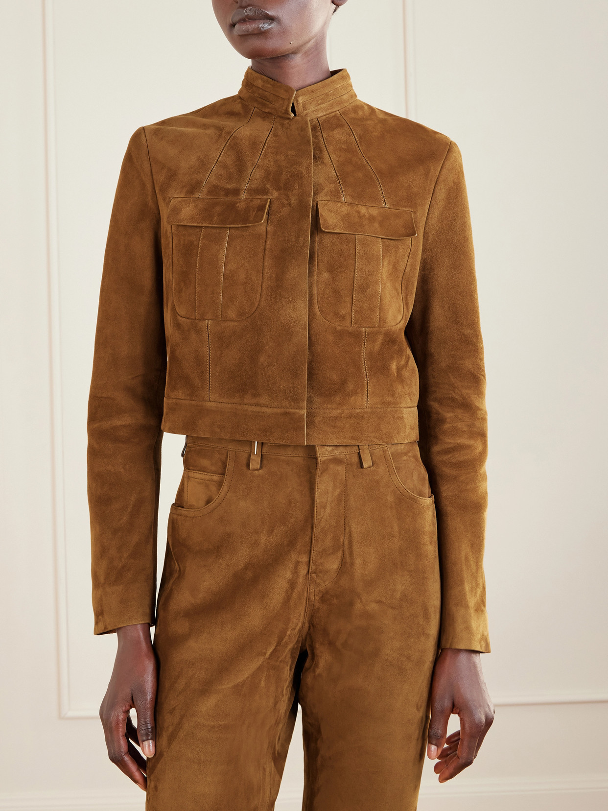 Tom Ford Cropped Suede Jacket In Brown