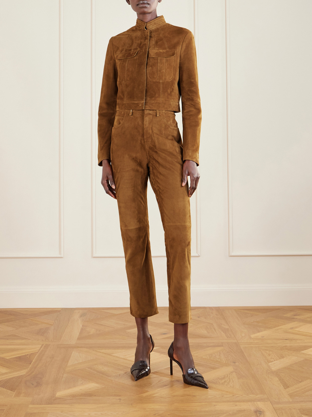 Tom Ford Cropped Suede Jacket In Brown