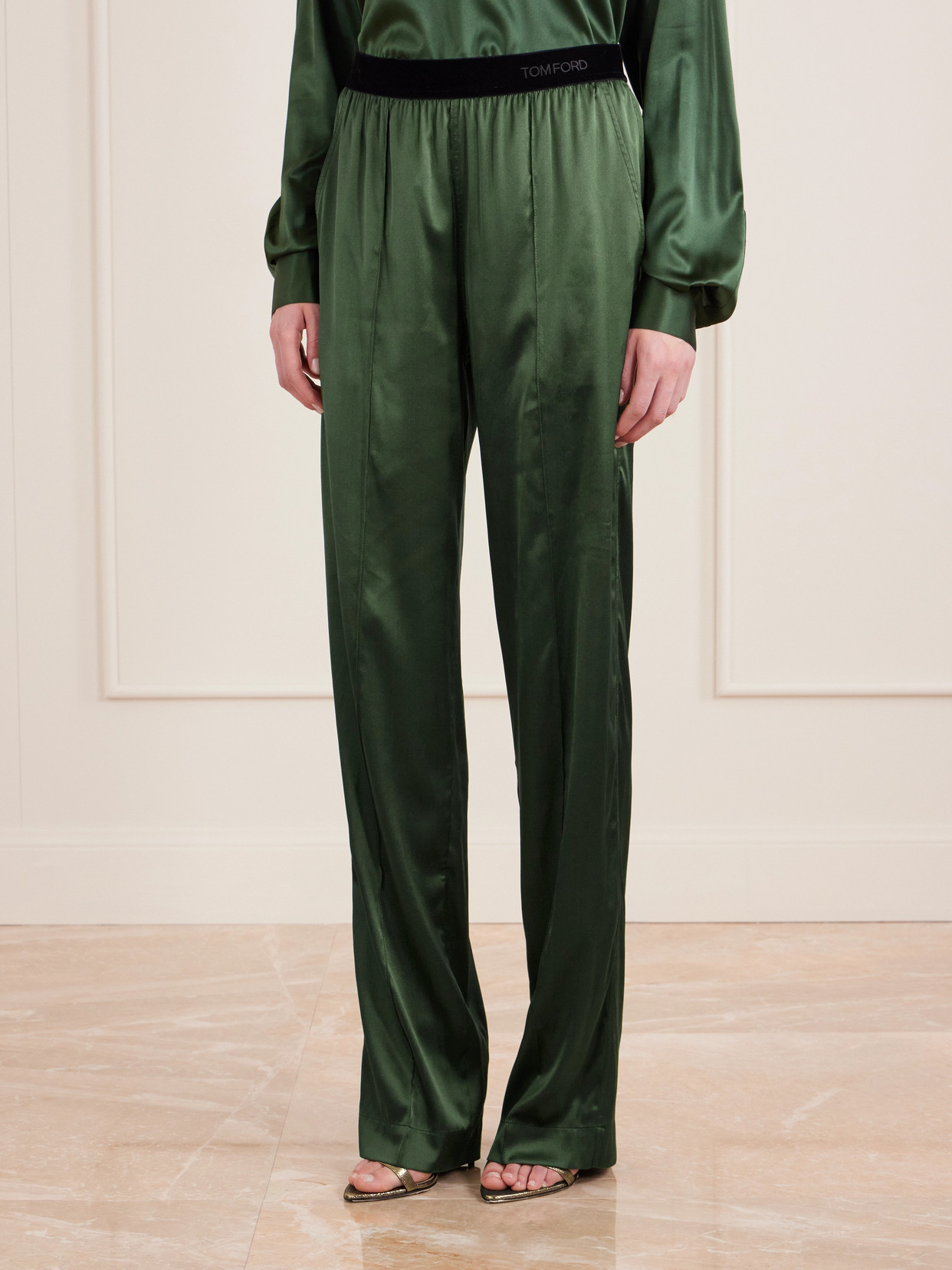Tom Ford Silk-blend Satin Pants In Green