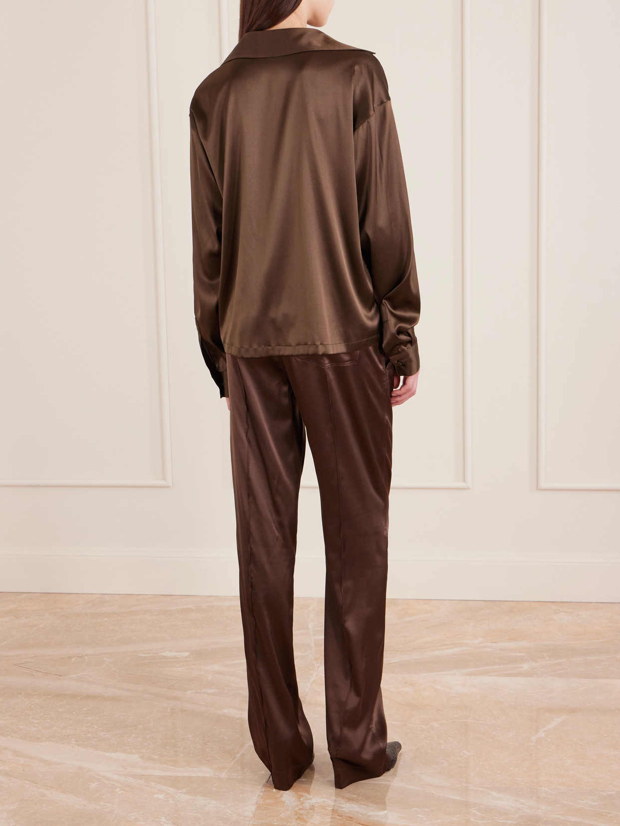 Tom Ford Silk-blend Satin Blouse In Brown