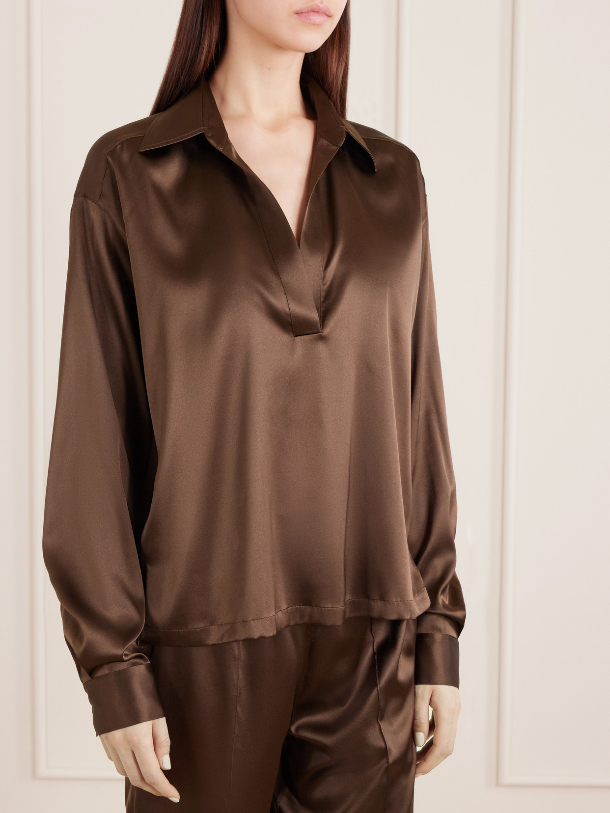 Tom Ford Silk-blend Satin Blouse In Brown