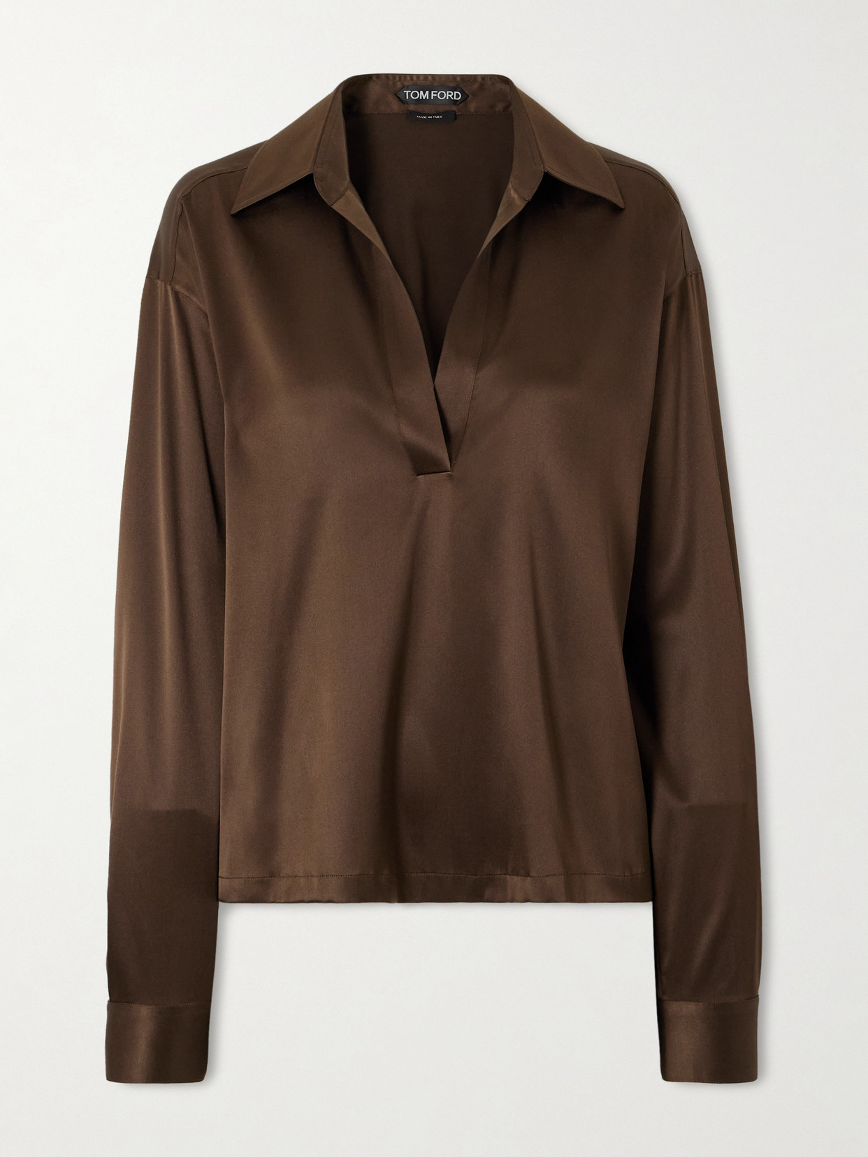 Tom Ford Silk-blend Satin Blouse In Brown