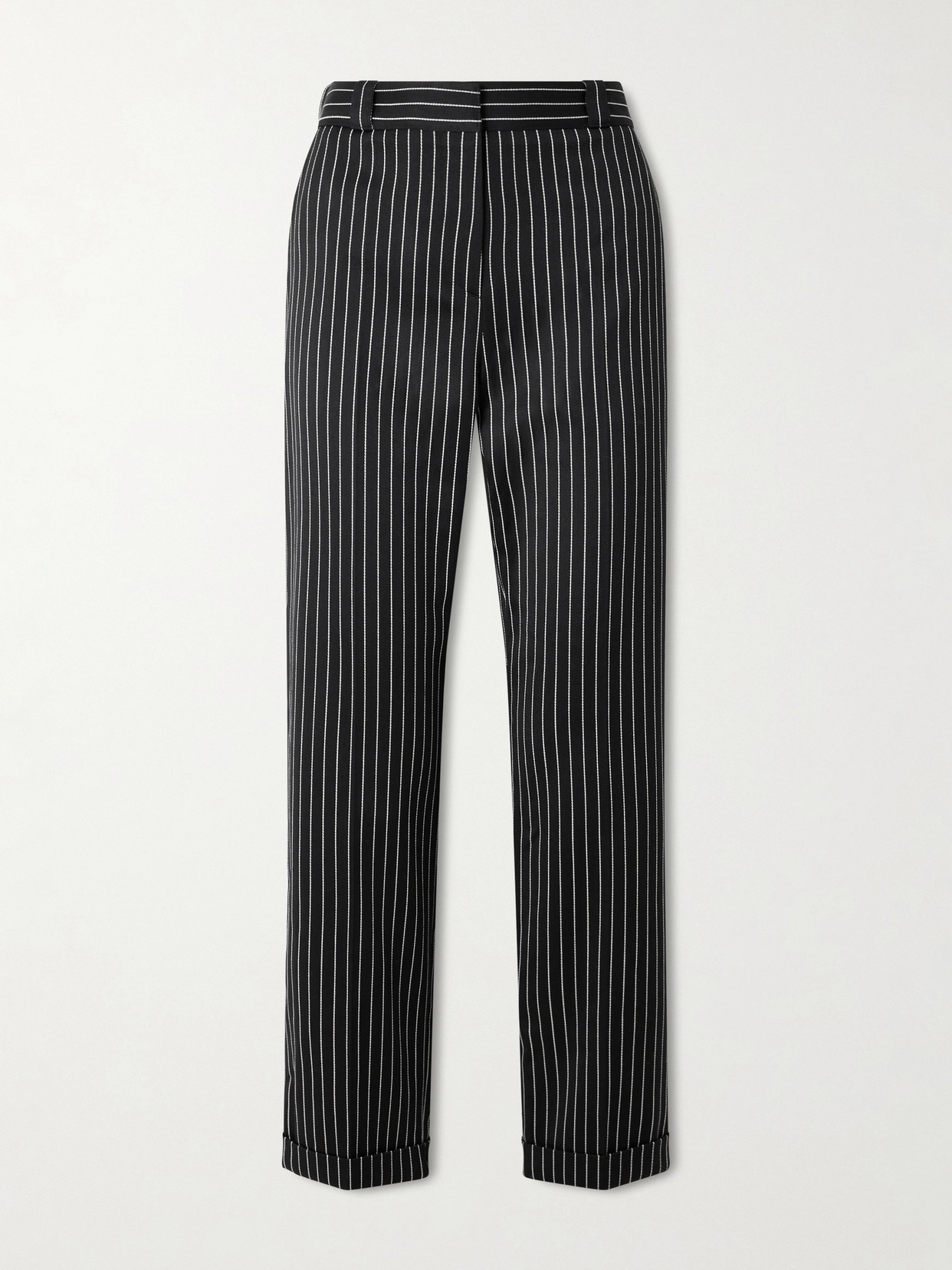 Tom Ford Pinstriped Wool And Cotton-blend Straight-leg Pants In Black
