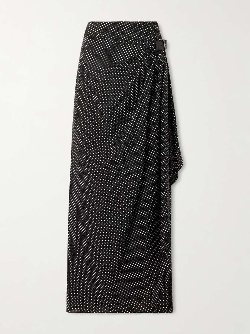 Tom Ford Buckle-detailed Wrap-effect Draped Polka-dot Silk-chiffon Midi Skirt