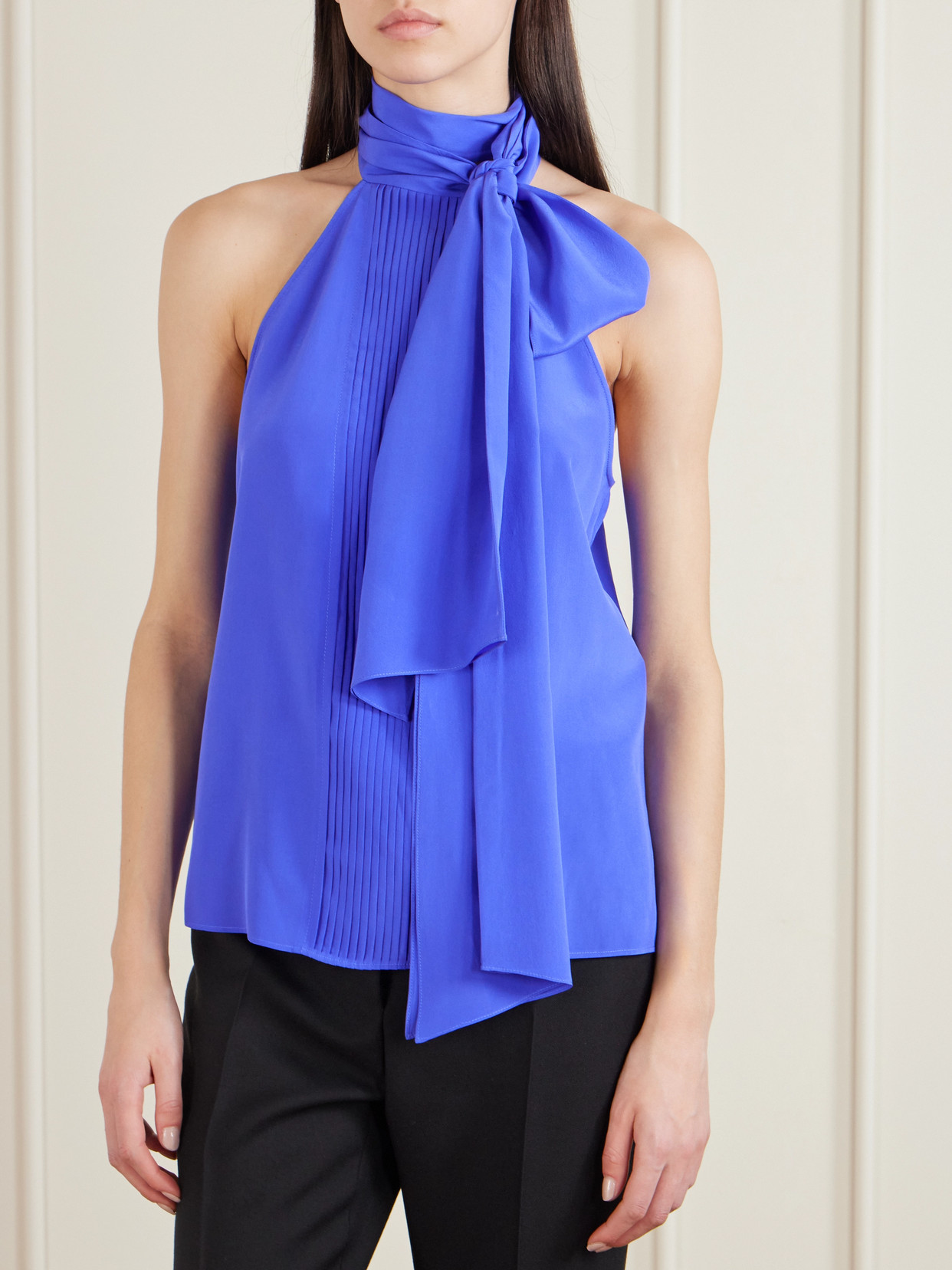 Tom Ford Pleated Silk-crepe De Chine Blouse In Blue
