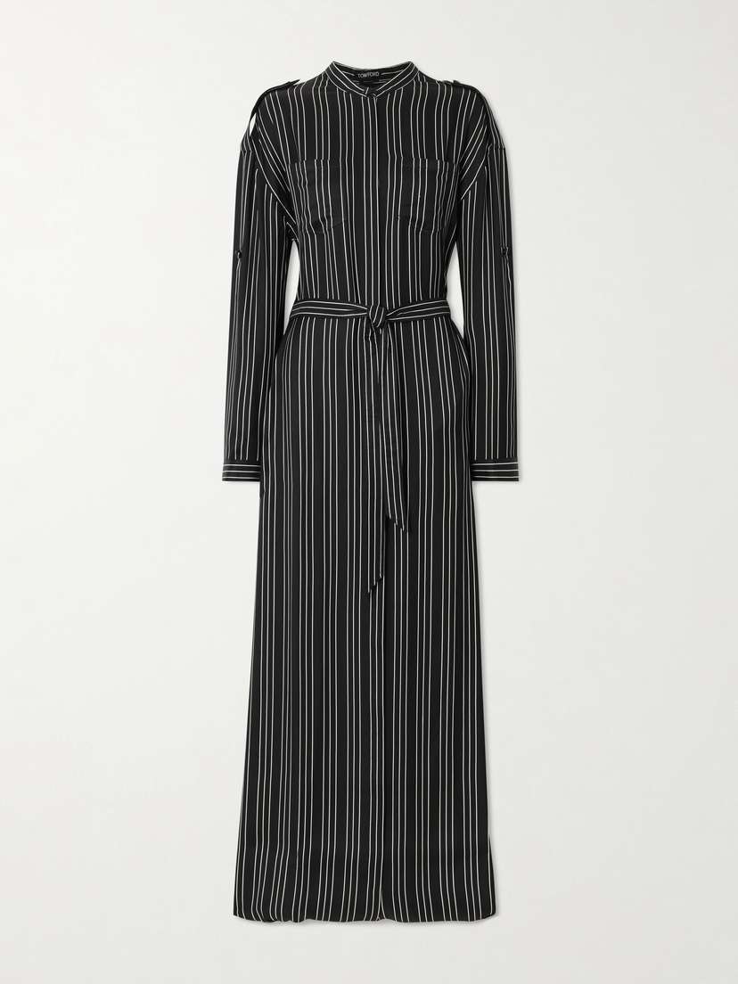 Tom Ford Belted Striped Silk-twill Maxi Dress