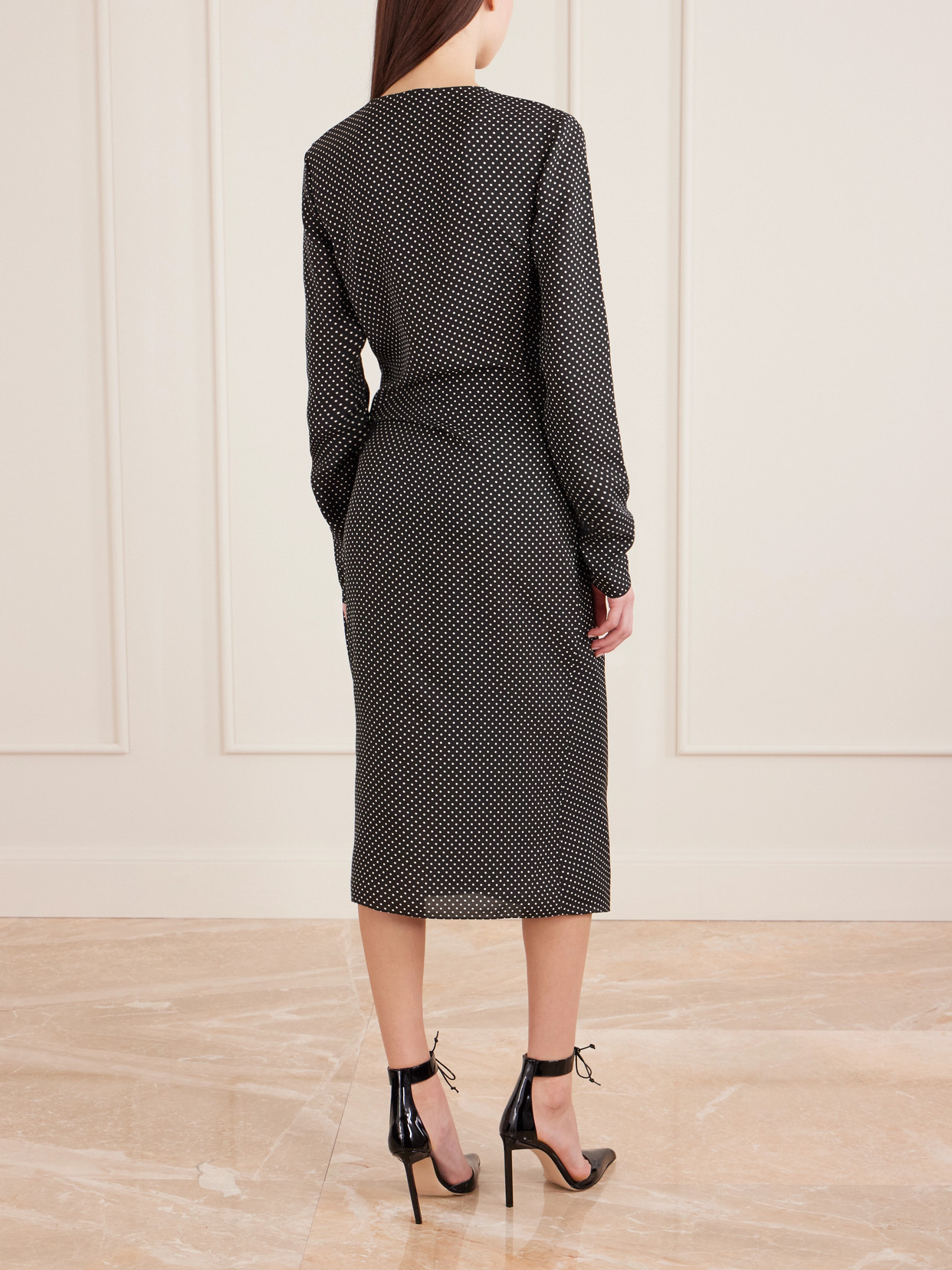 Tom Ford Buckle-detailed Polka-dot Silk-twill Midi Dress In Black