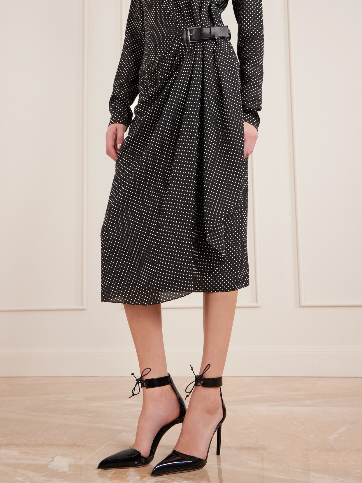 Tom Ford Buckle-detailed Polka-dot Silk-twill Midi Dress In Black