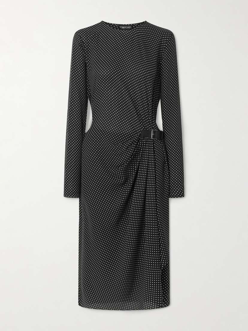 Tom Ford Buckle-detailed Polka-dot Silk-twill Midi Dress