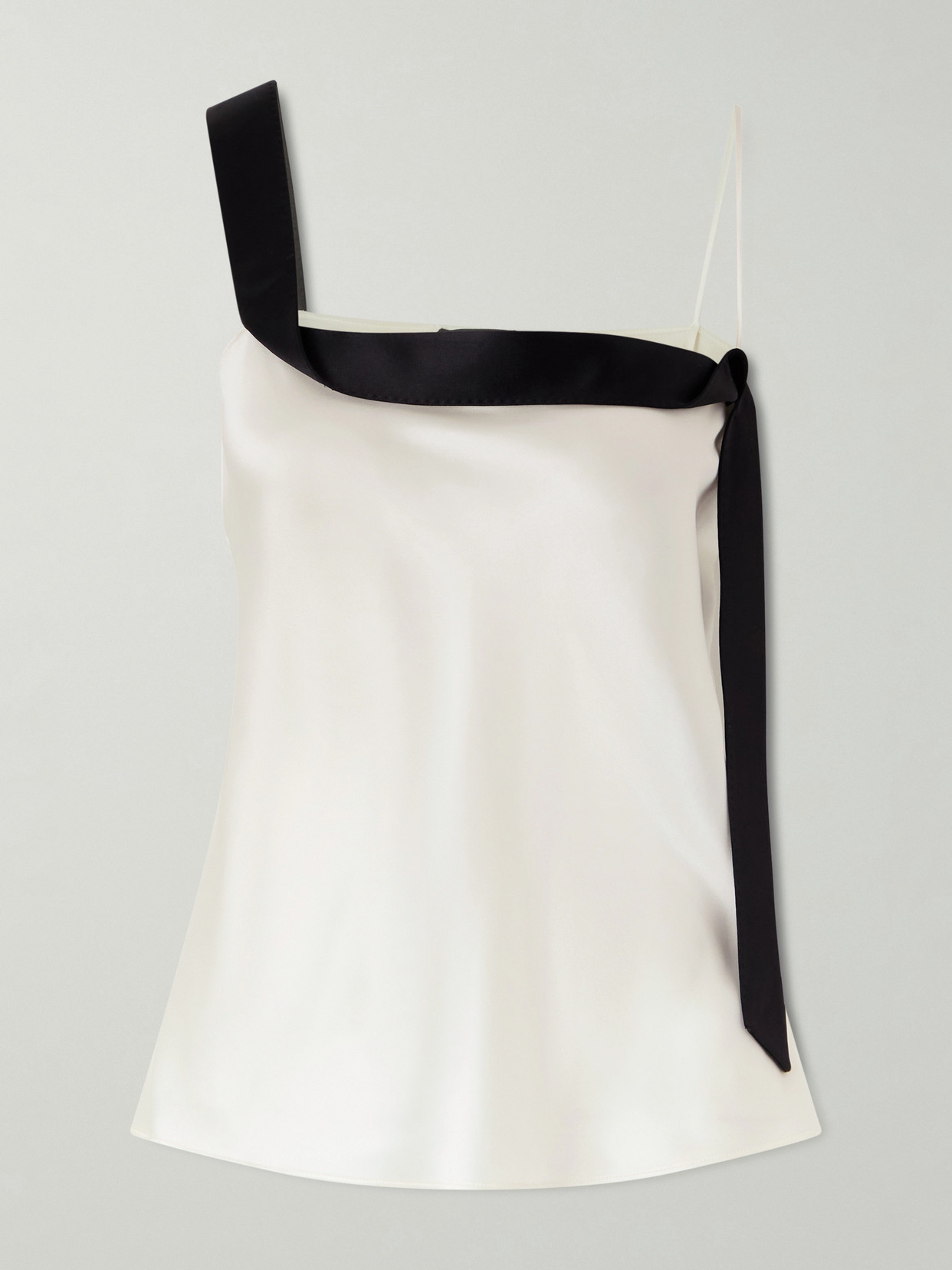 Asymmetric Draped Two-Tone Silk-Satin Camisole