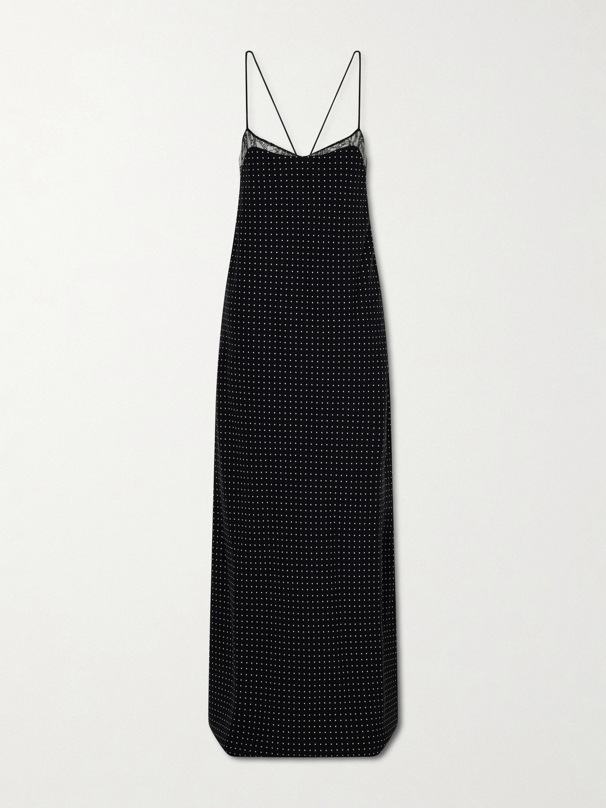 Tom Ford Open-back Lace-trimmed Polka-dot Silk-crepe Maxi Dress In Black