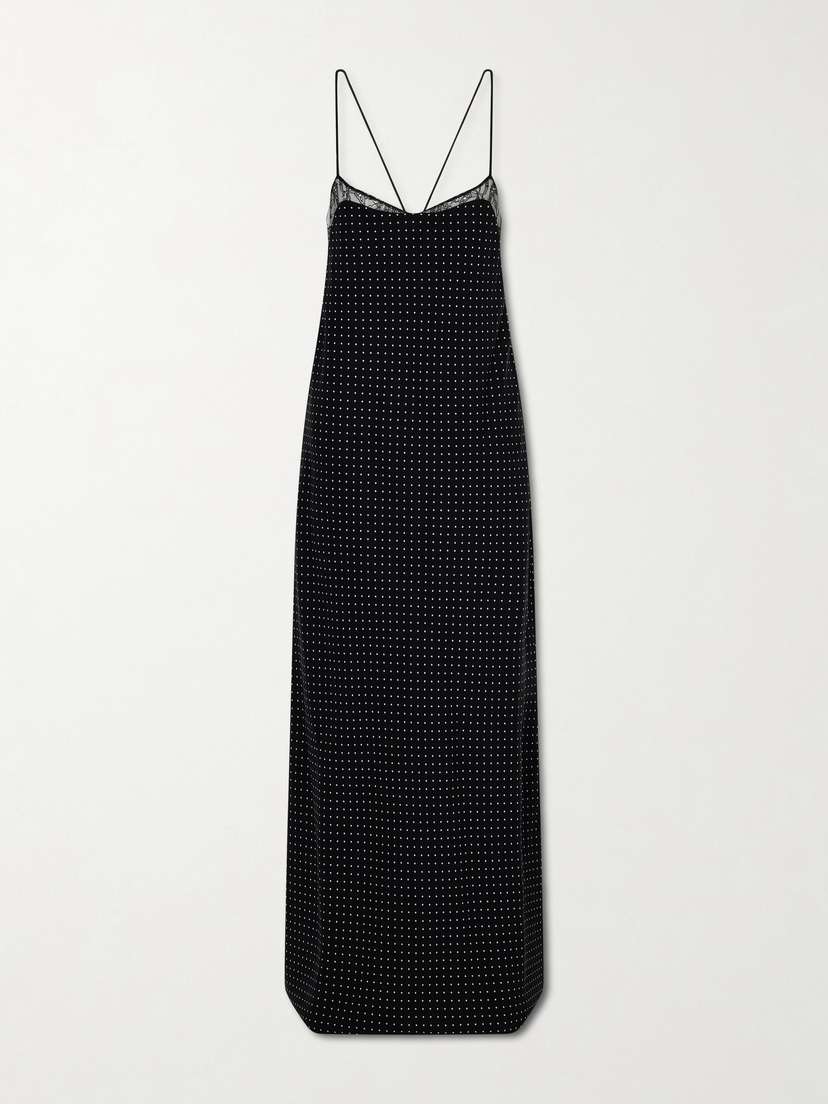Tom Ford Open-back Lace-trimmed Polka-dot Silk-crepe Maxi Dress