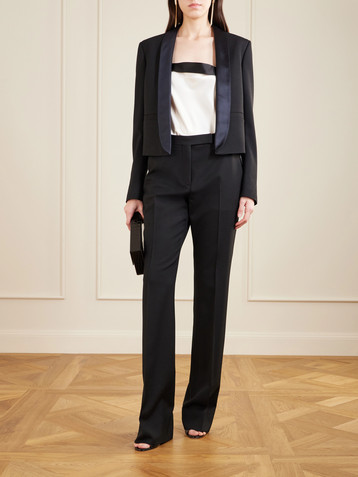 Tom Ford Cropped silk satin-trimmed grain de poudre wool blazer