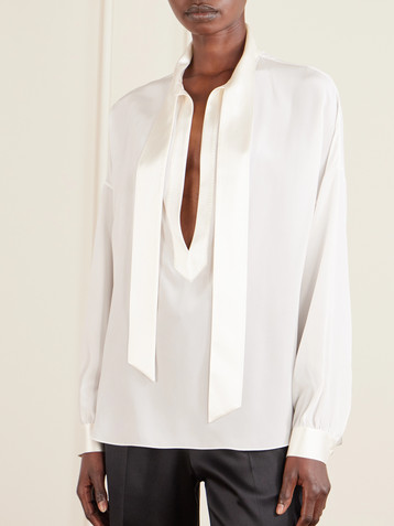 Tom Ford Pussy-bow satin-trimmed silk crepe de chine blouse