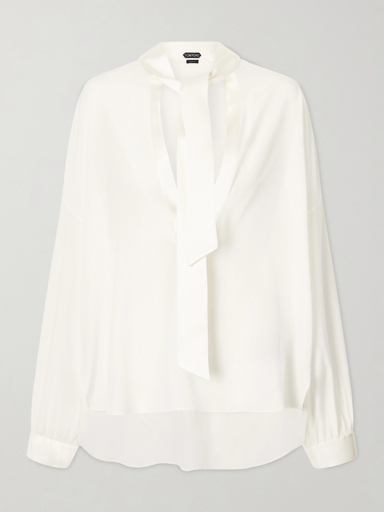Tom Ford Pussy-bow Satin-trimmed Silk Crepe De Chine Blouse In White