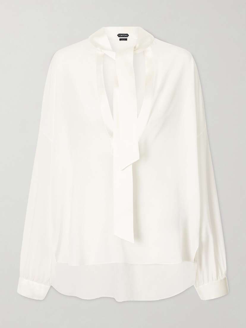Tom Ford Pussy-bow Satin-trimmed Silk Crepe De Chine Blouse