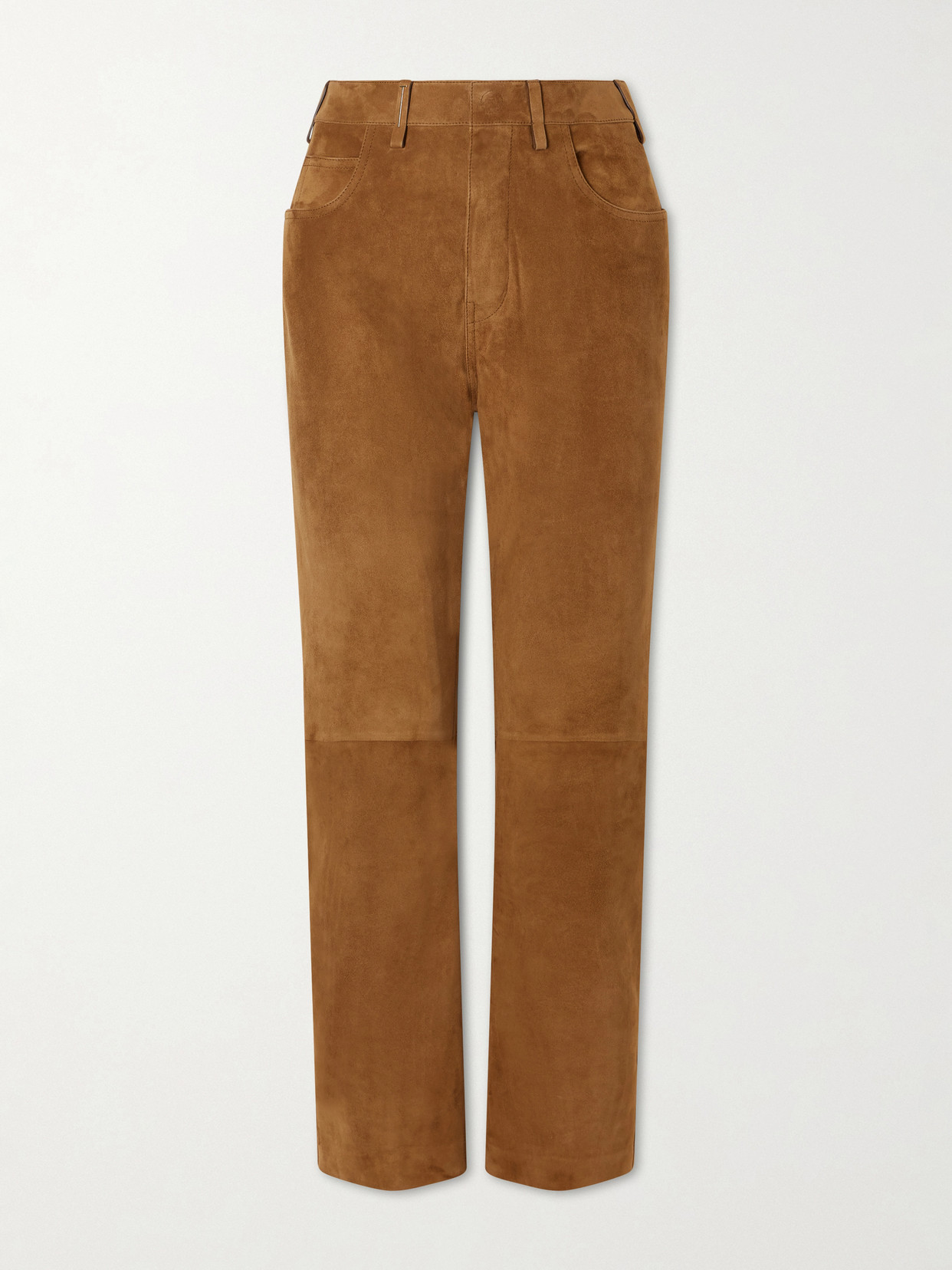 Tom Ford Embellished Paneled Suede Straight-leg Pants In Brown
