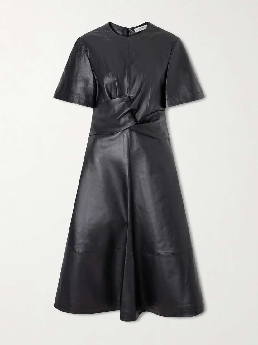 Altuzarra Kirsty Wrap-effect Paneled Leather Midi Dress
