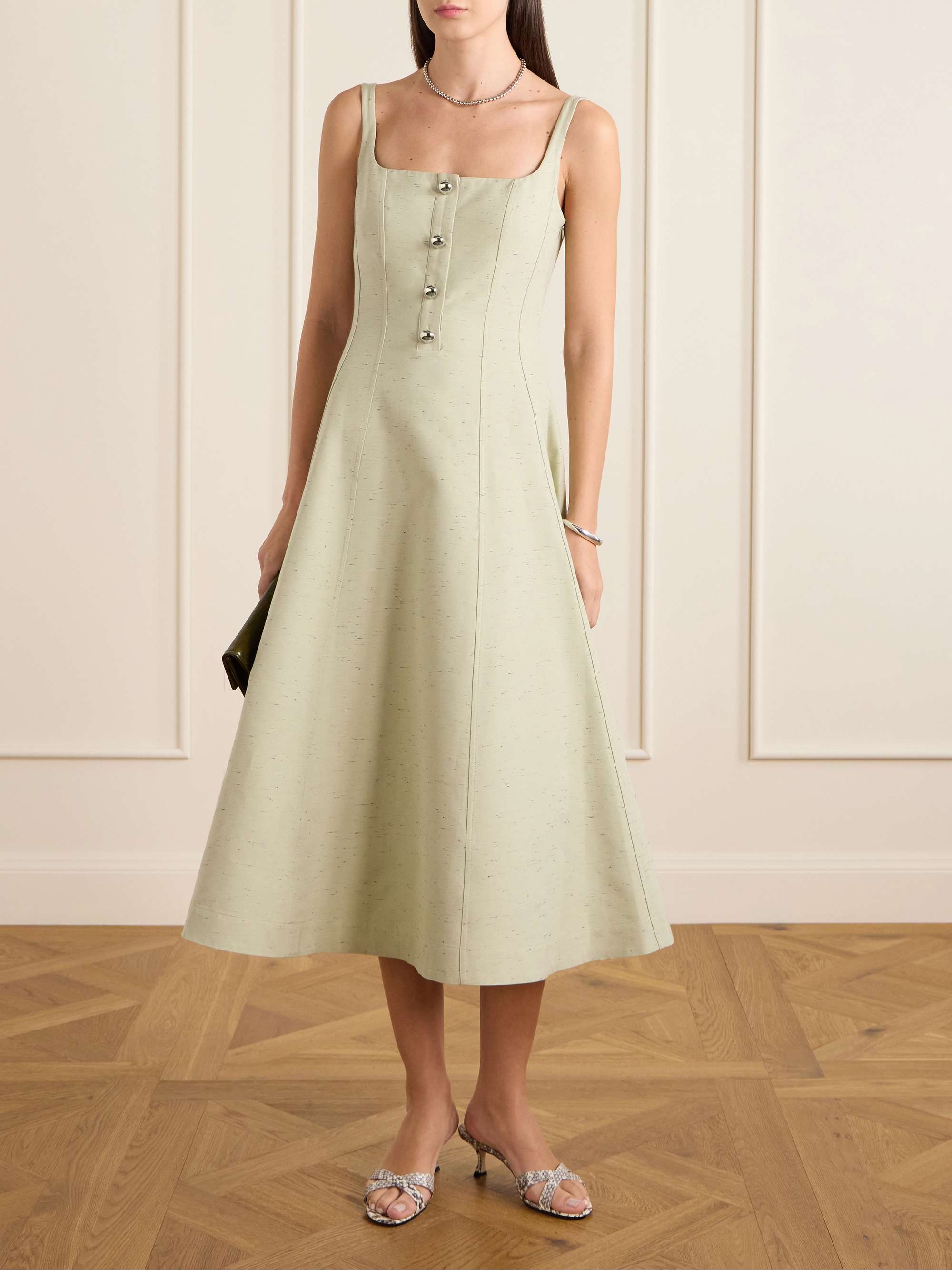 ALTUZARRA Orrie Button embellished Cotton blend Midi Dress NET A PORTER