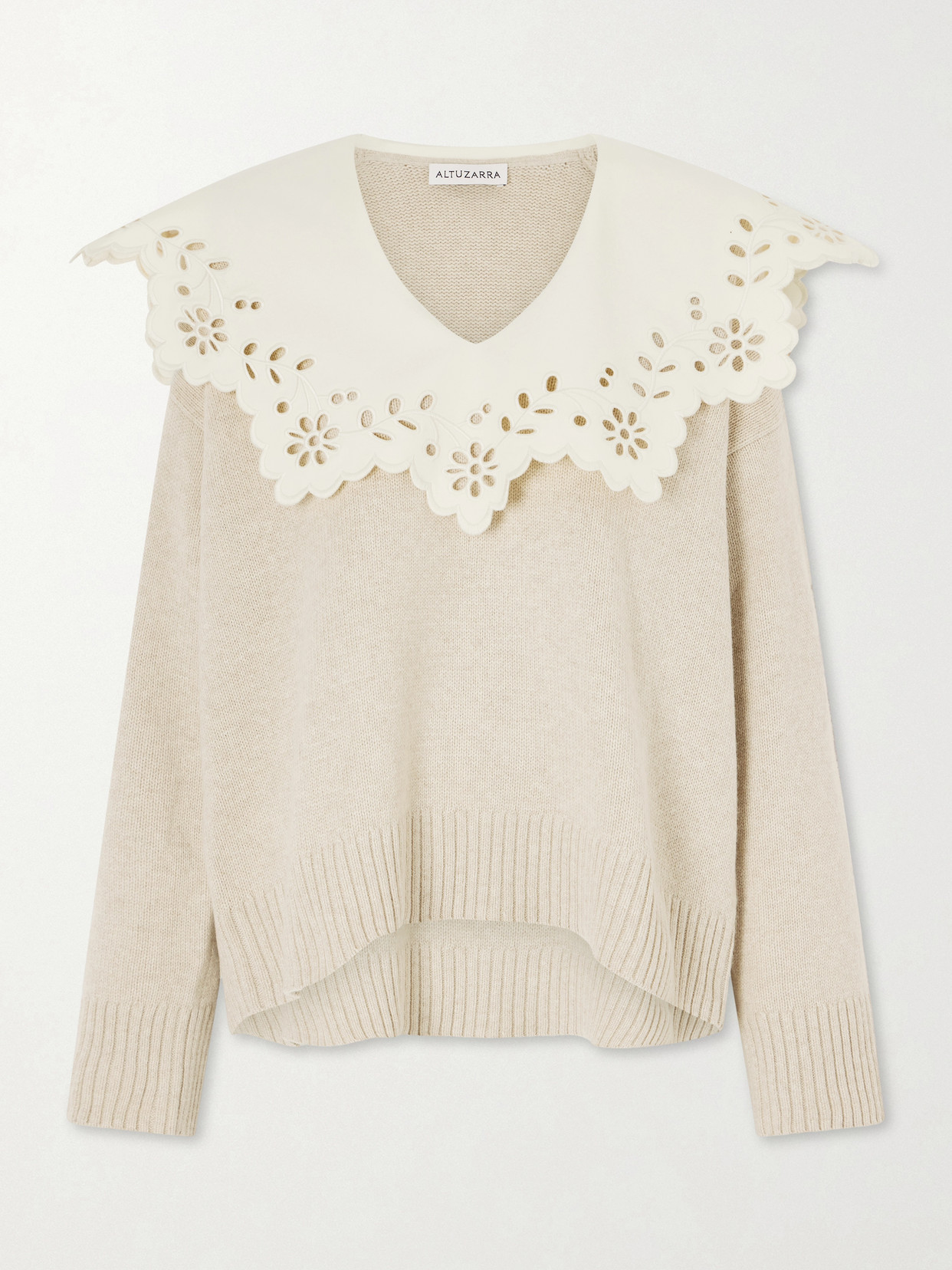 Altuzarra Toro Broderie Anglaise-trimmed Wool Sweater In Neutral