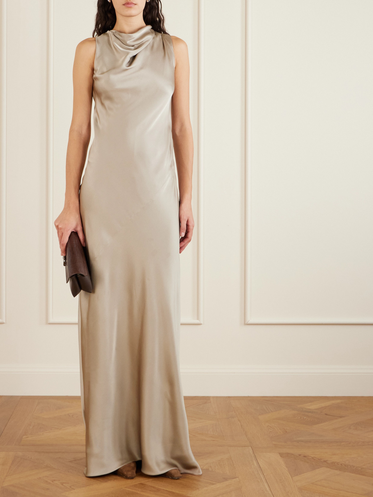 Brunello Cucinelli Silk Maxi Dress In Brown
