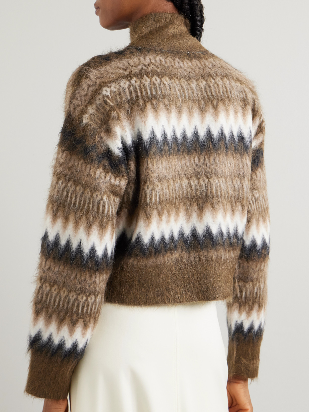 Brunello Cucinelli Cropped Brushed Intarsia-knit Turtleneck Sweater In Multi