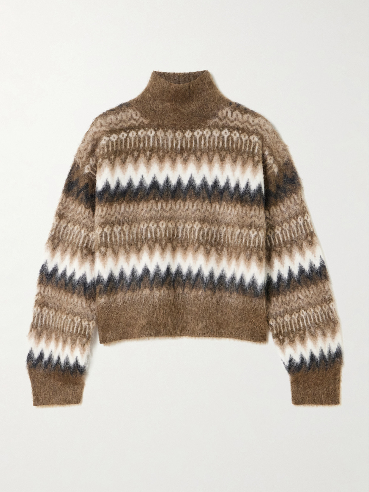 Brunello Cucinelli Cropped Brushed Intarsia-knit Turtleneck Sweater In Multi