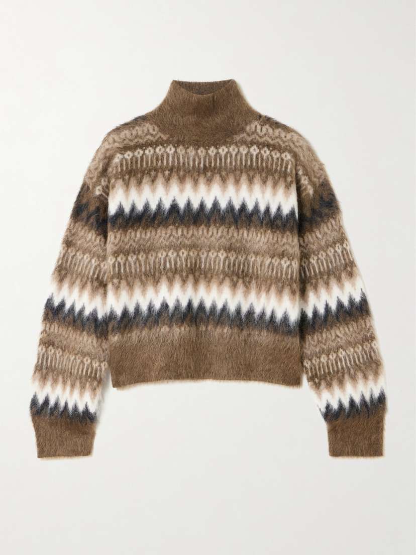 Brunello Cucinelli Cropped Brushed Intarsia-knit Turtleneck Sweater