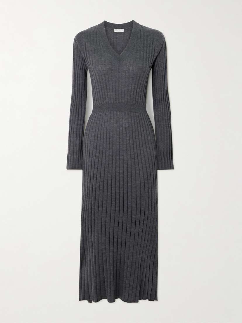 Brunello Cucinelli Ribbed Wool Midi Dress