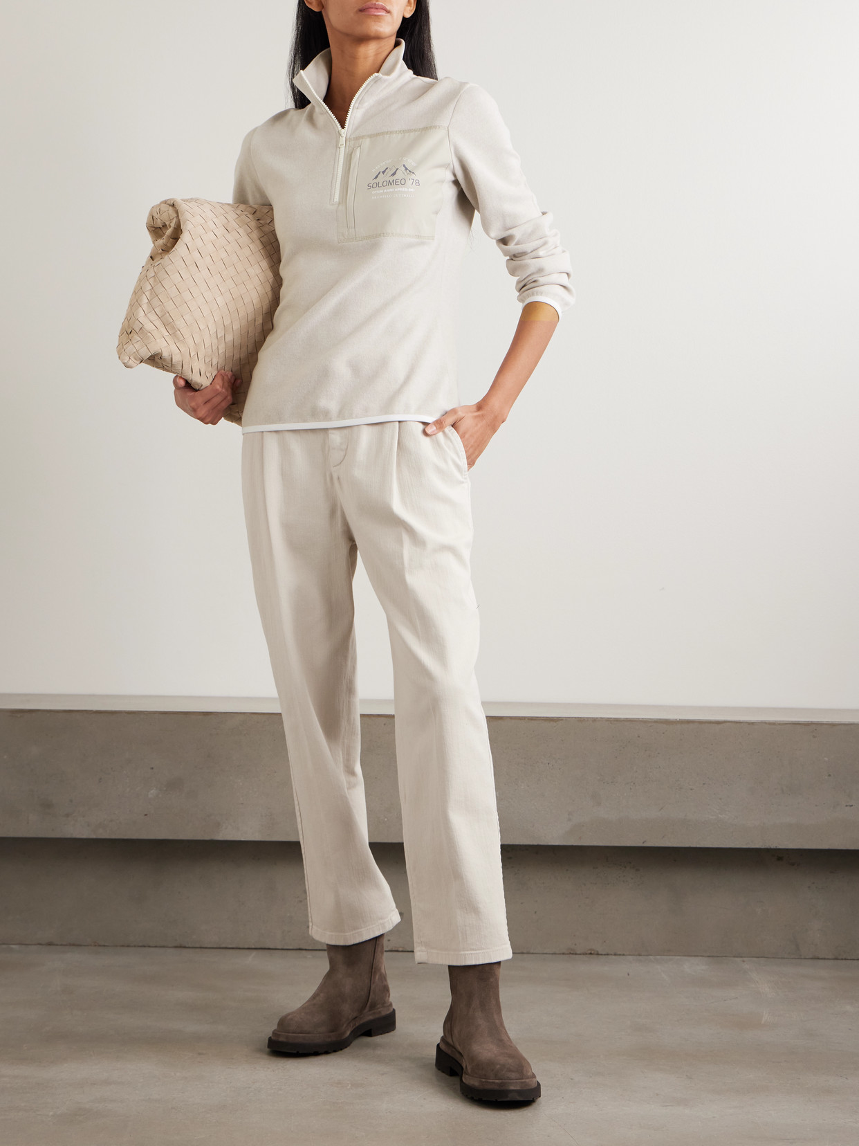 Shell-Trimmed Cashmere-Blend Sweatshirt