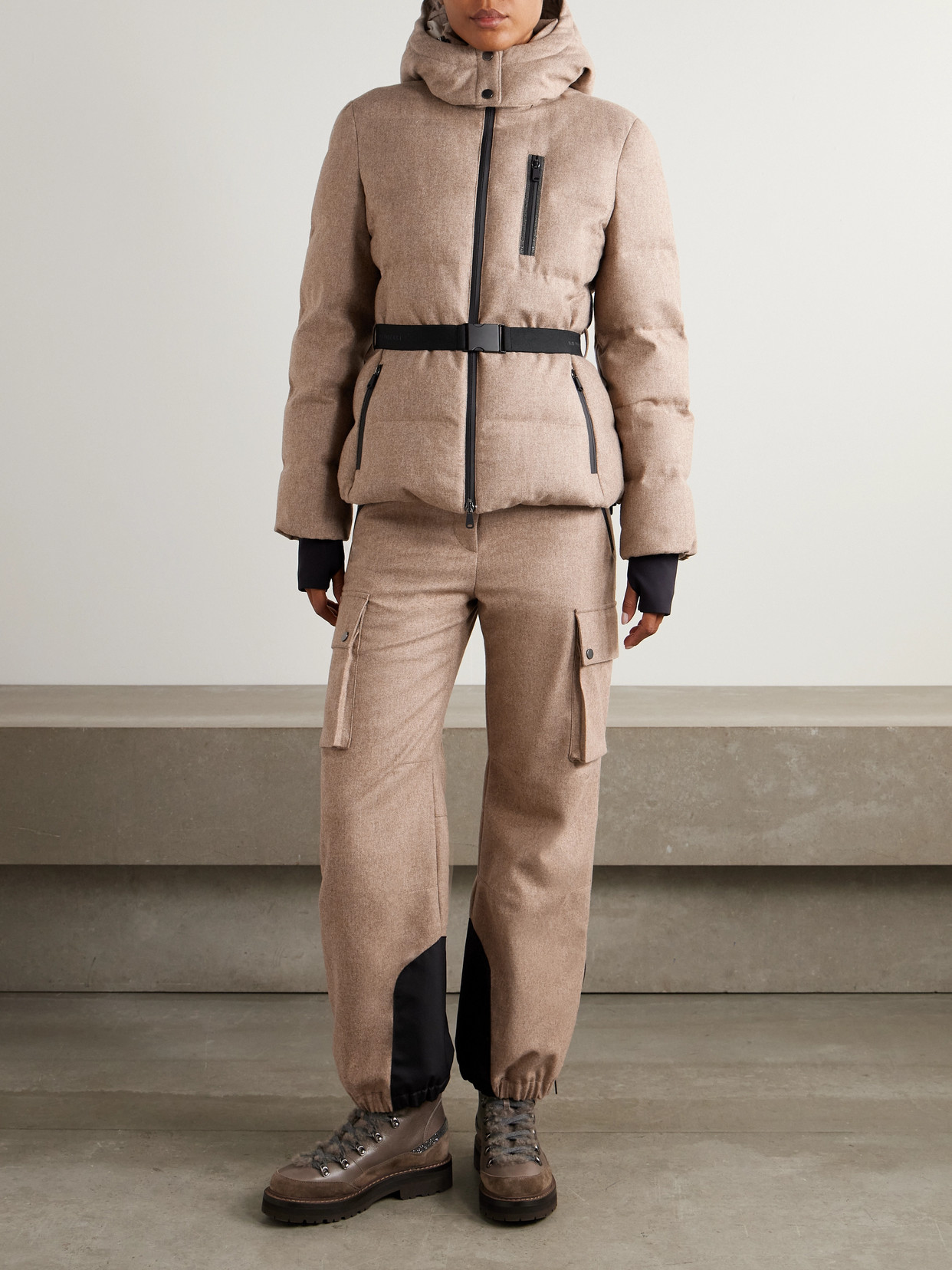 Brunello Cucinelli Virgin Wool Flannel Down Jacket In Brown