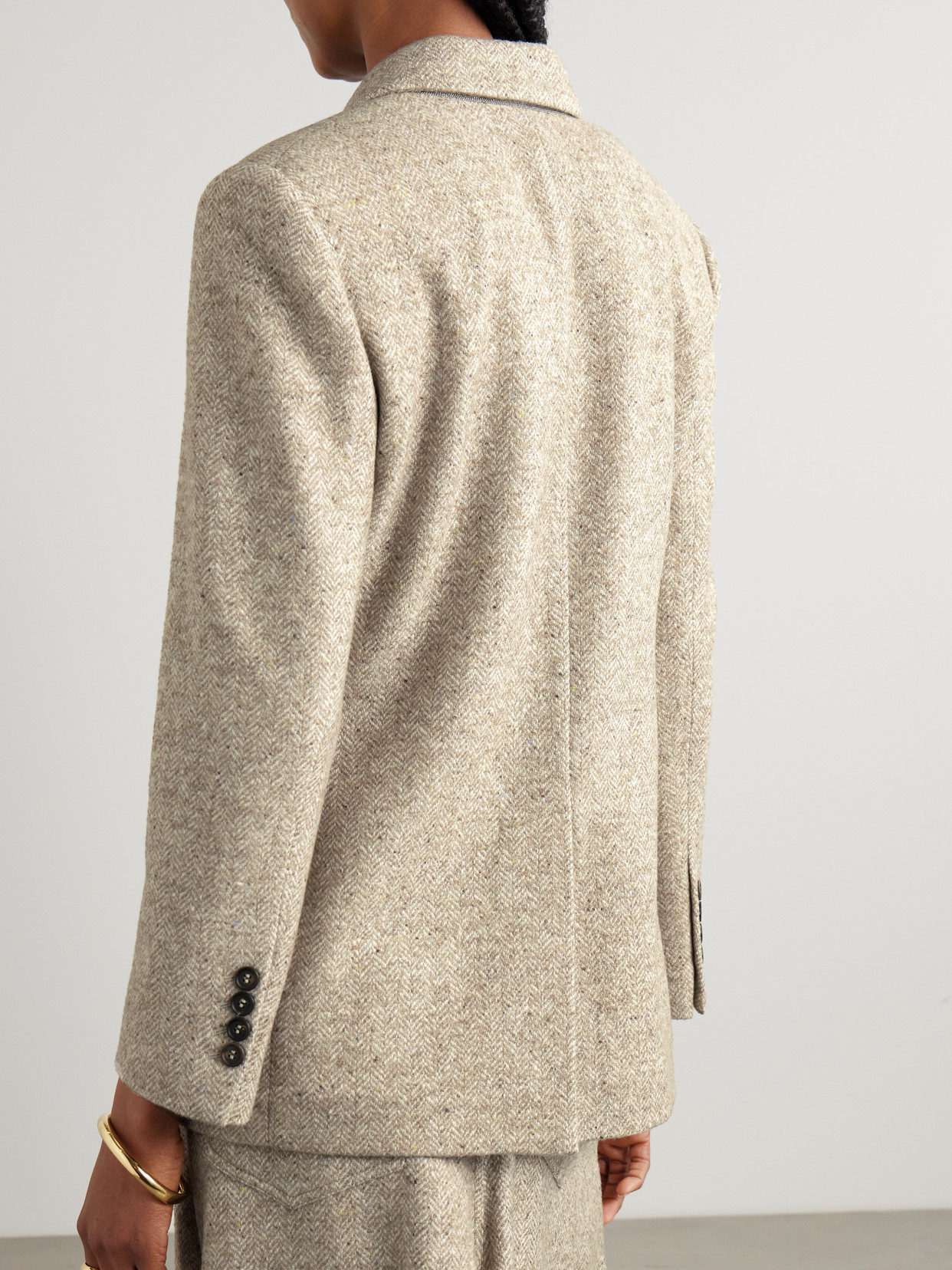 Brunello Cucinelli Double-breasted Wool And Silk-blend Tweed Blazer In Neutral
