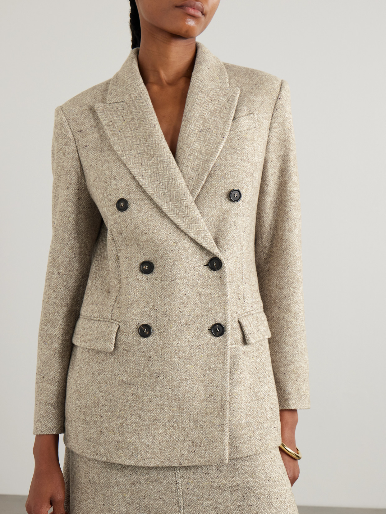 Brunello Cucinelli Double-breasted Wool And Silk-blend Tweed Blazer In Neutral