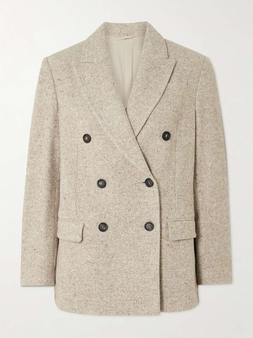 Brunello Cucinelli Double-breasted Wool And Silk-blend Tweed Blazer