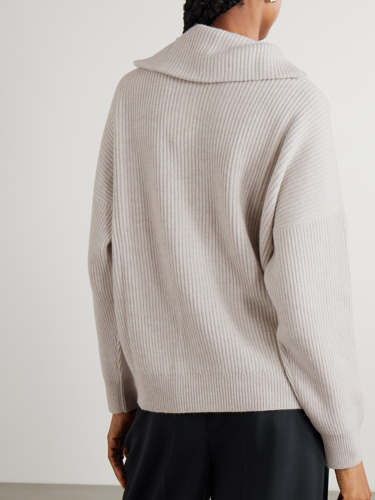 Brunello Cucinelli Bead-embellished Ribbed Cashmere Half-zip Sweater In White