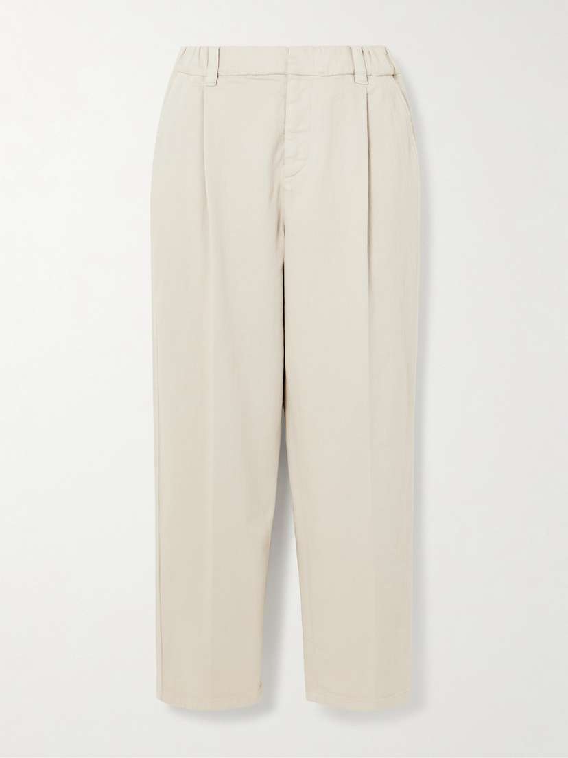Brunello Cucinelli Cropped Pleated Stretch-cotton Twill Tapered Pants