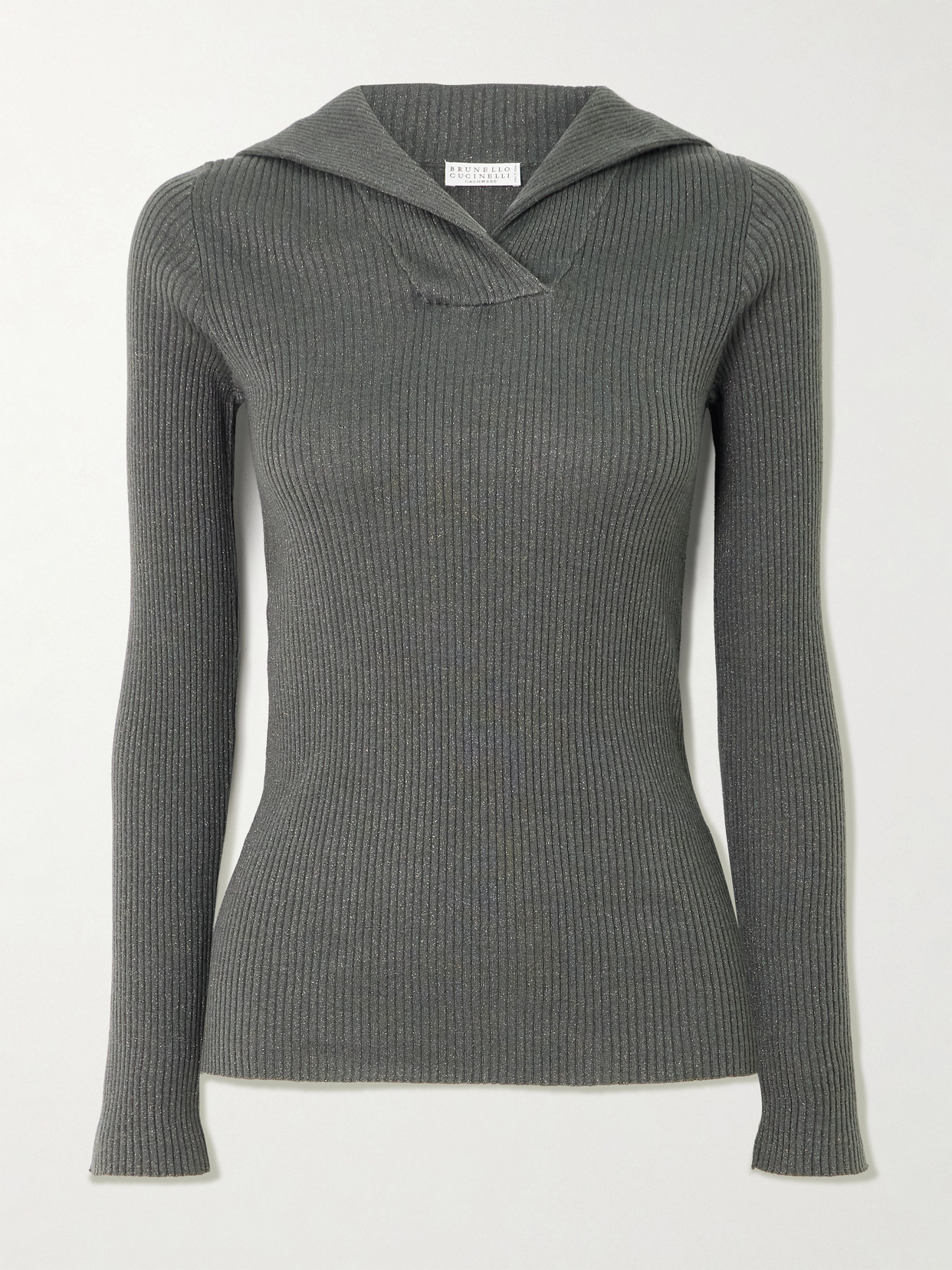 Brunello Cucinelli Ribbed Metallic Cashmere And Silk-blend Top In Gray
