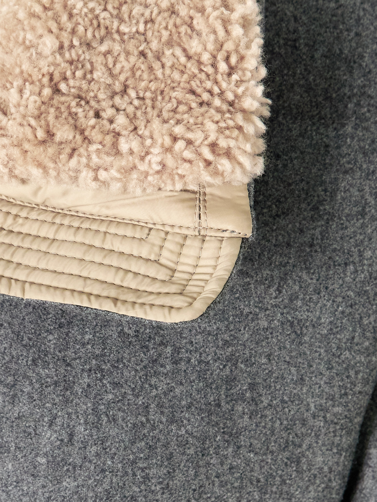 Brunello Cucinelli Belted Quilted Shearling-trimmed Wool Down Jacket In Gray