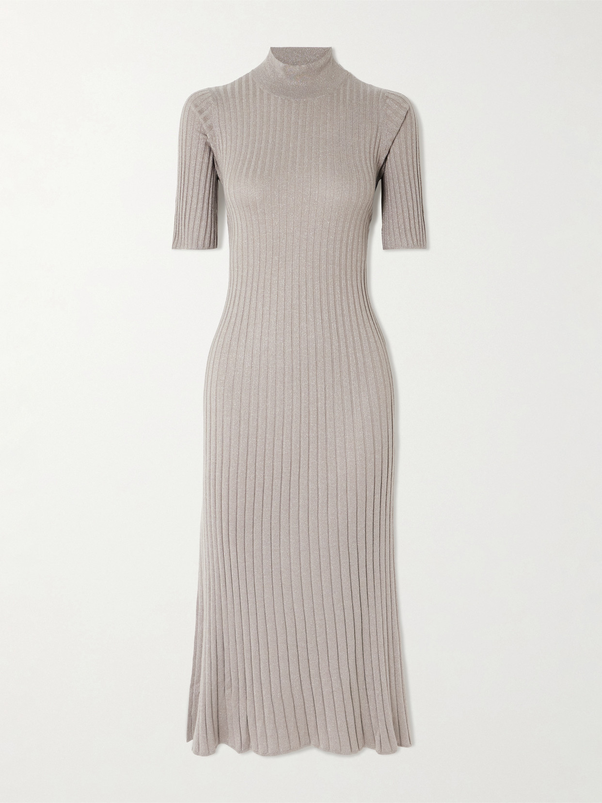 Brunello Cucinelli Ribbed Cashmere-blend Midi Dress In Gray