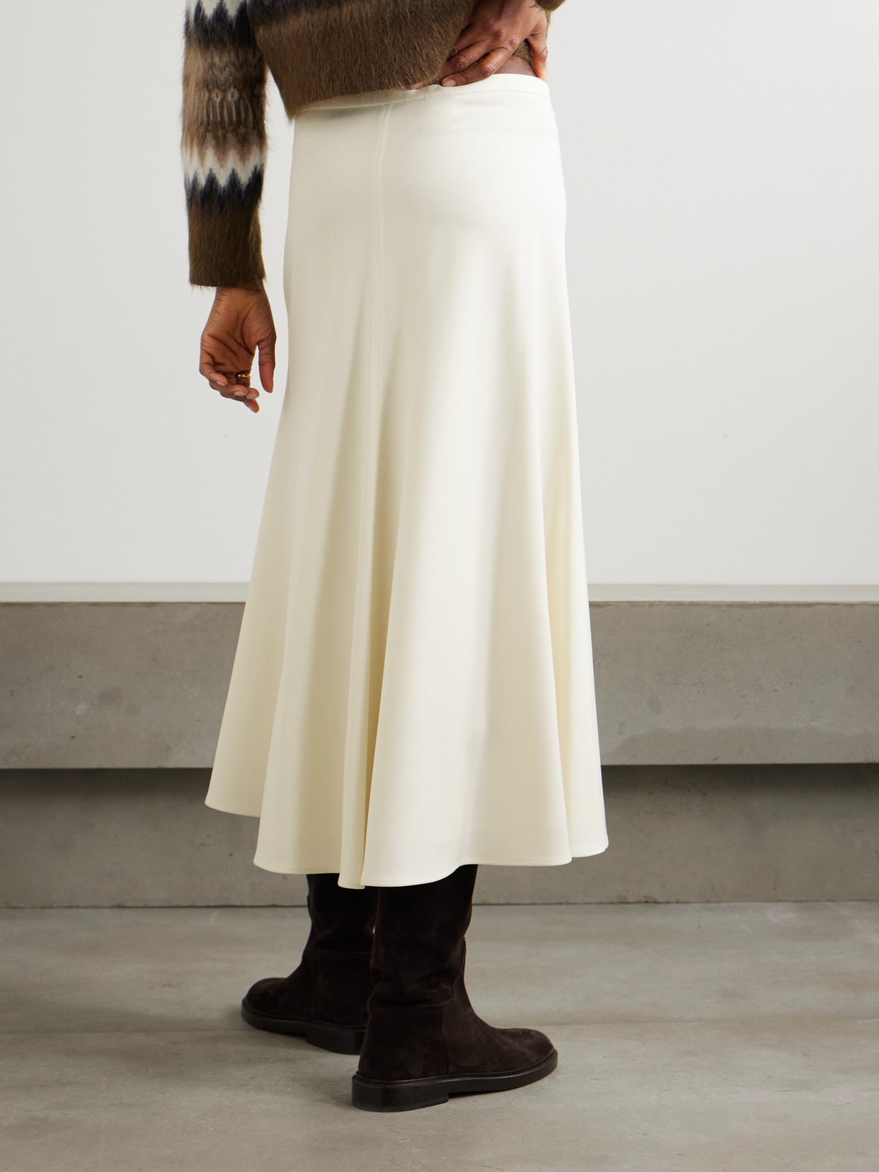 Brunello Cucinelli Wool-stretch A-line Midi Skirt In White