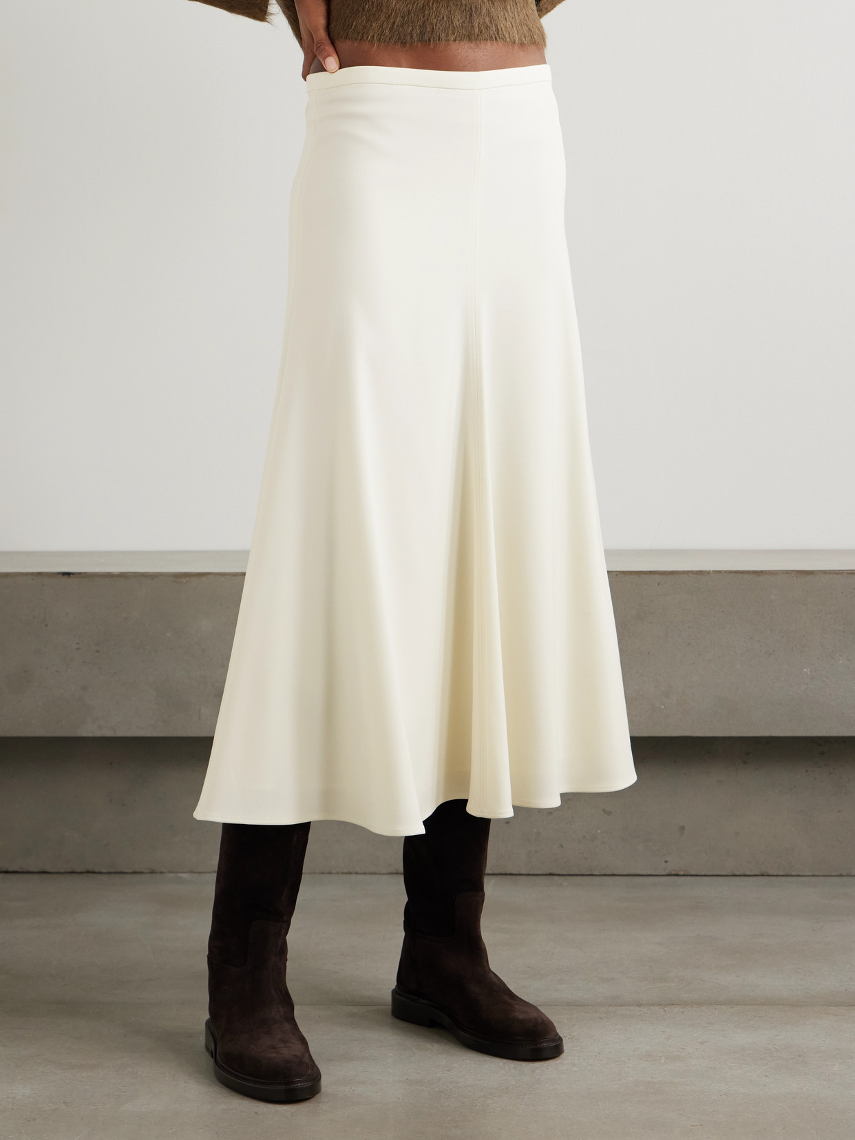 Brunello Cucinelli Wool-stretch A-line Midi Skirt In White