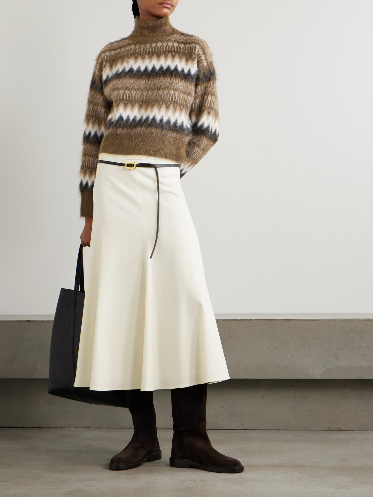 Brunello Cucinelli Wool-stretch A-line Midi Skirt In White