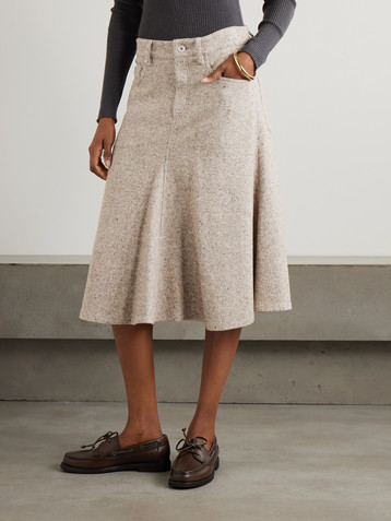Brunello Cucinelli Herring bone wool-blend midi skirt