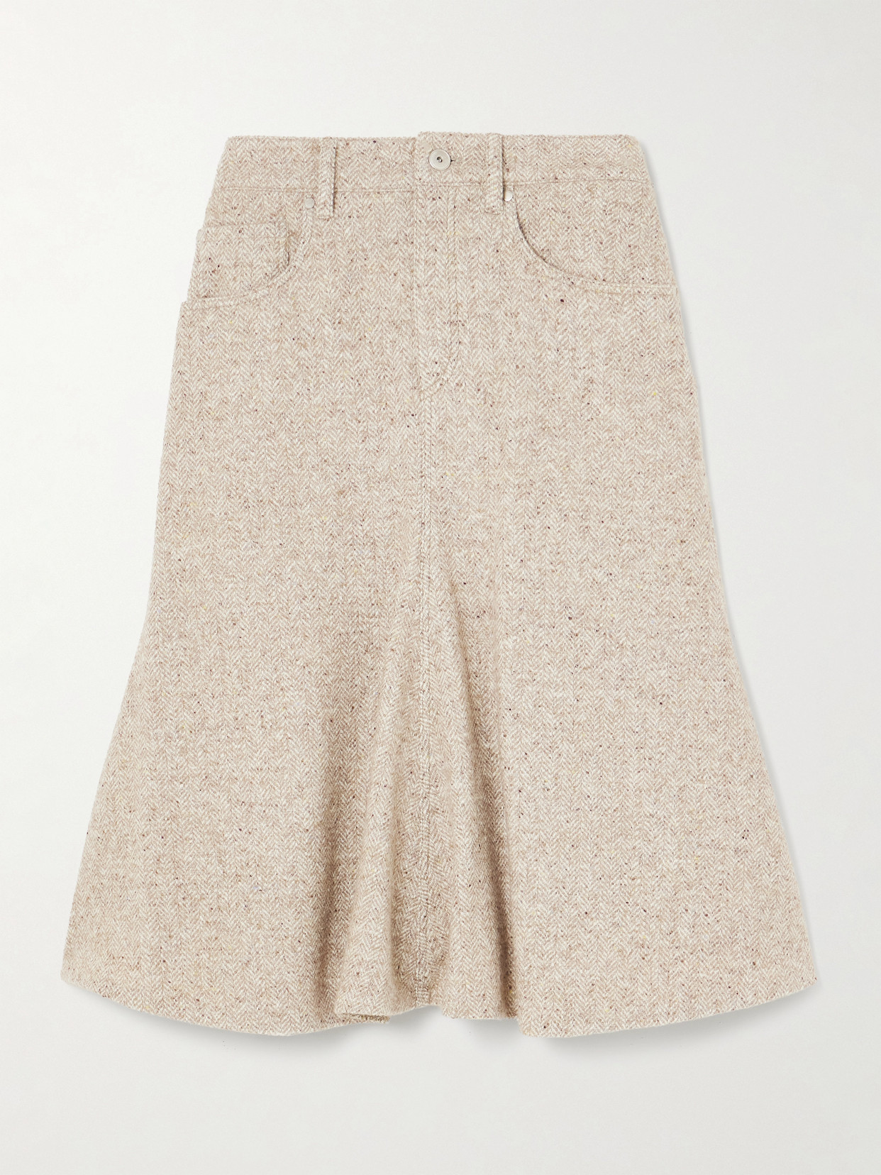 Brunello Cucinelli Herring Bone Wool-blend Midi Skirt In Neutral