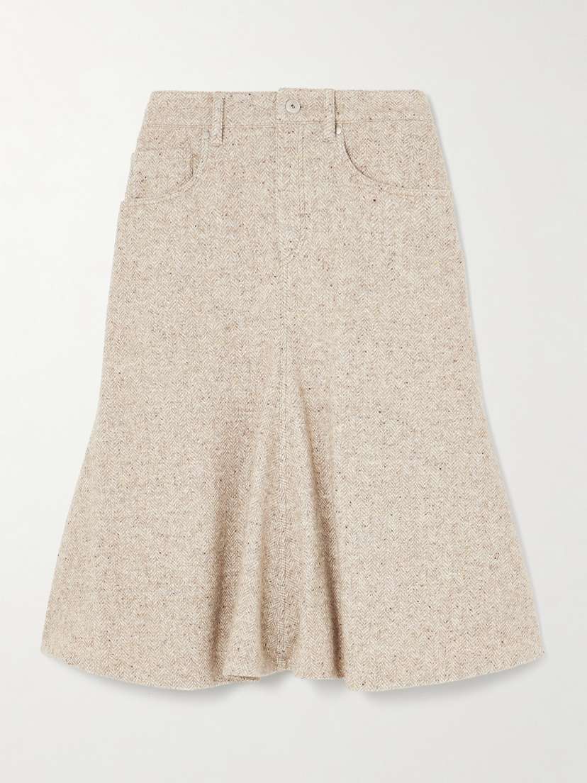 Brunello Cucinelli Herring Bone Wool-blend Midi Skirt