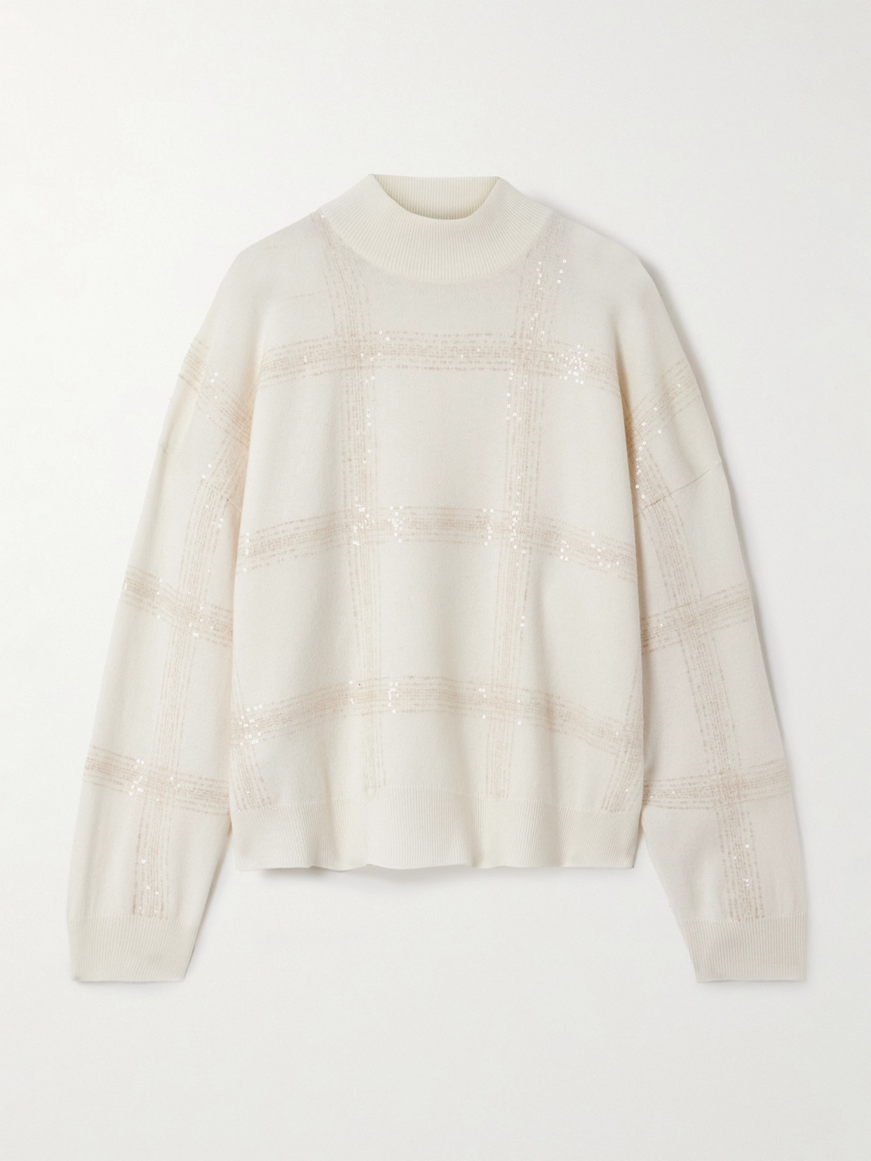 Brunello Cucinelli Sequin-embellished Stripe Wool-cashmere Sweater In Neutral