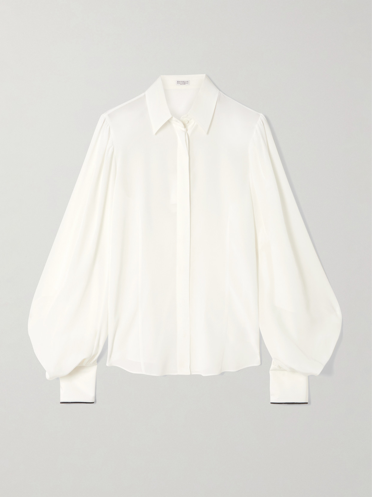 Brunello Cucinelli Bead-embellished Silk Shirt In White